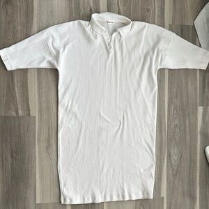 Theme Ivory White Ribbed Cotton Polo Tunic Dress